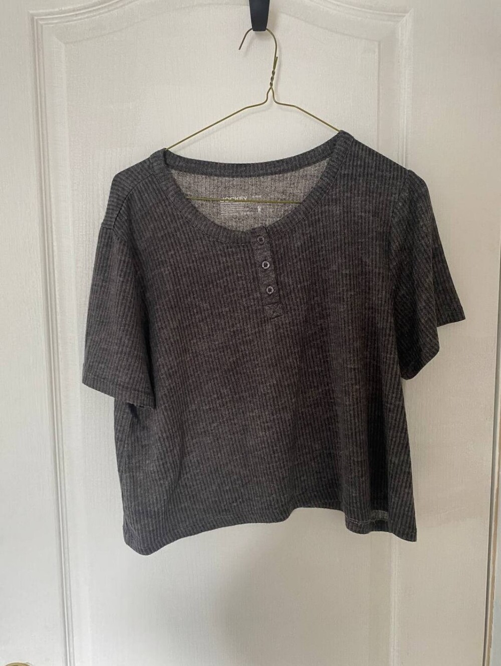 Women’s Jockey Dark Grey Ribbed T Shirt with Front Buttons Size XL